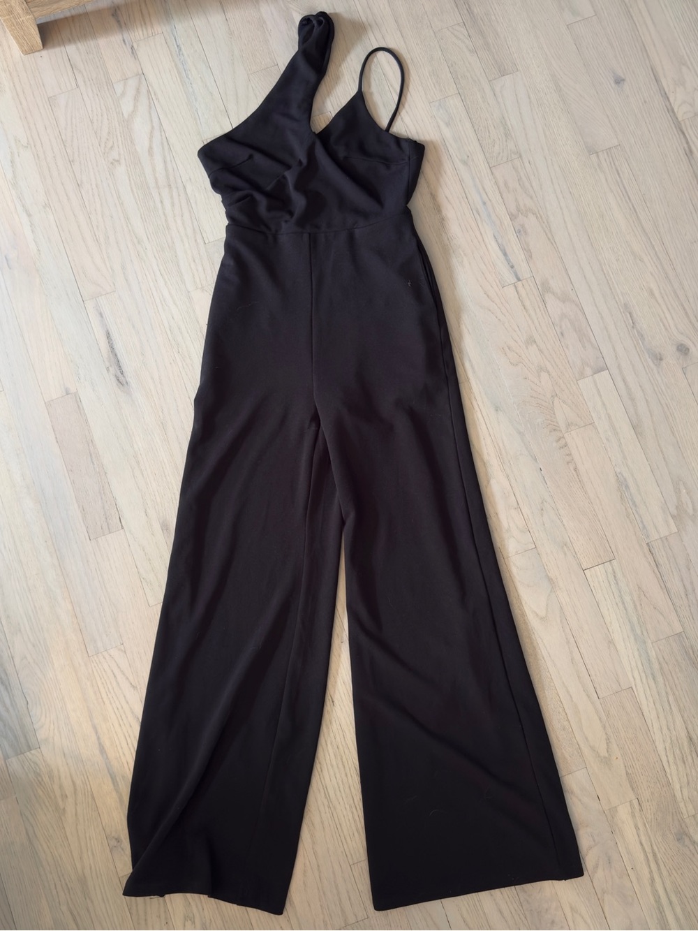 Luna Black One-Shoulder Strap Wide-Leg Jumpsuit Small